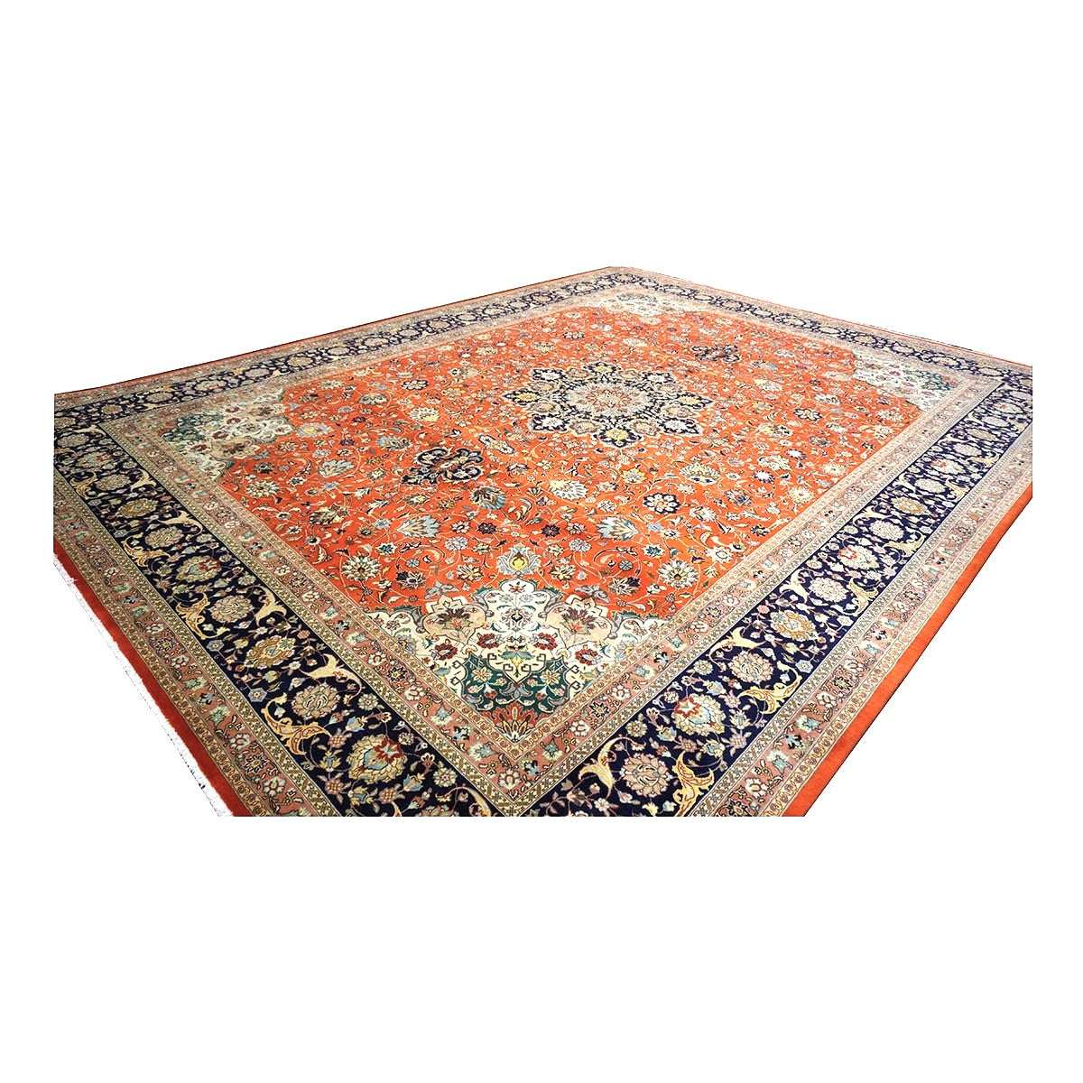 Antique Persian Tabriz Wool 10x13 Rust, Navy & Ivory Handmade Area Rug #1143224