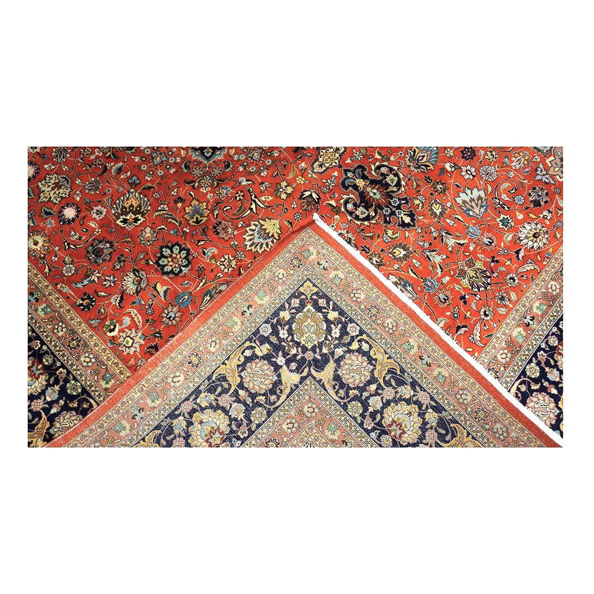 Antique Persian Tabriz Wool 10x13 Rust, Navy & Ivory Handmade Area Rug #1143224
