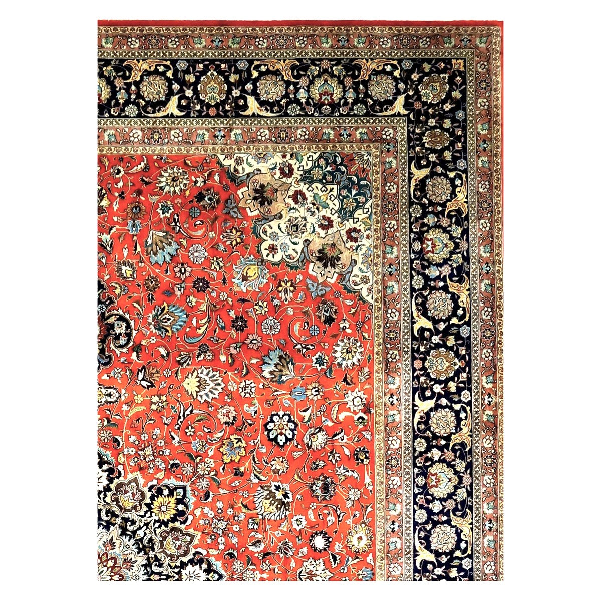 Antique Persian Tabriz Wool 10x13 Rust, Navy & Ivory Handmade Area Rug #1143224