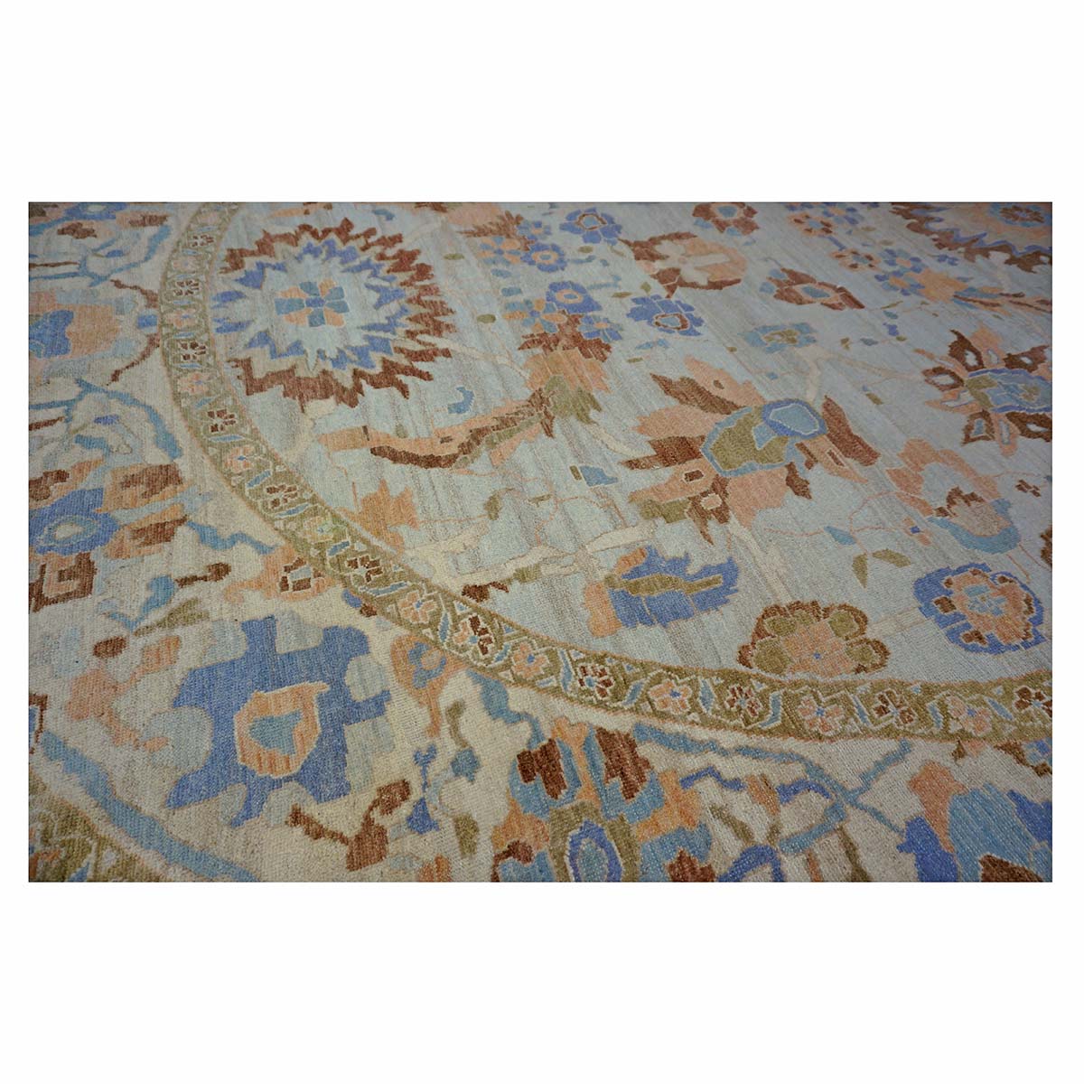 Afghan Sultanabad Wool 11x11 Round Ivory & Light Blue Handmade Area Rug #1143252