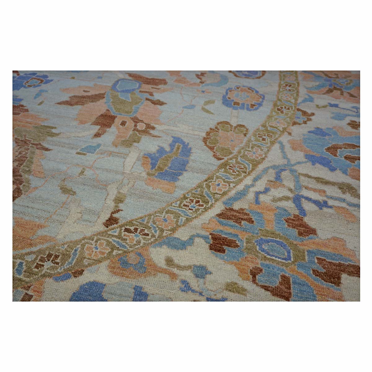 Afghan Sultanabad Wool 11x11 Round Ivory & Light Blue Handmade Area Rug #1143252