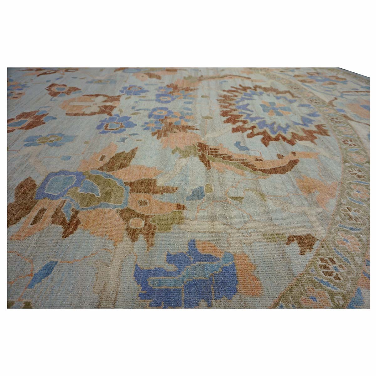 Afghan Sultanabad Wool 11x11 Round Ivory & Light Blue Handmade Area Rug #1143252