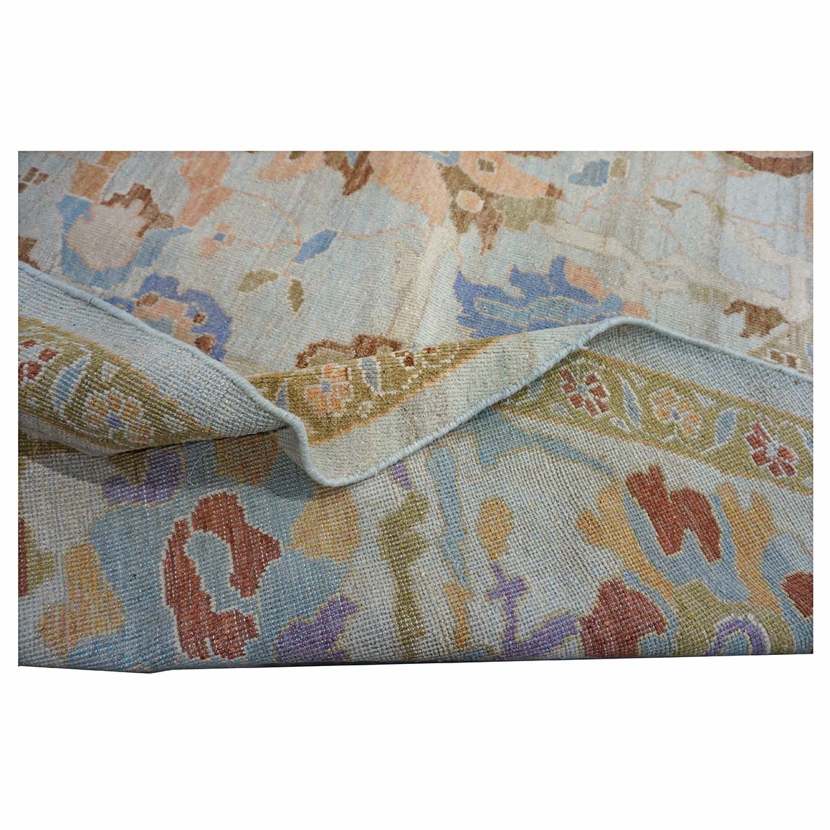 Afghan Sultanabad Wool 11x11 Round Ivory & Light Blue Handmade Area Rug #1143252