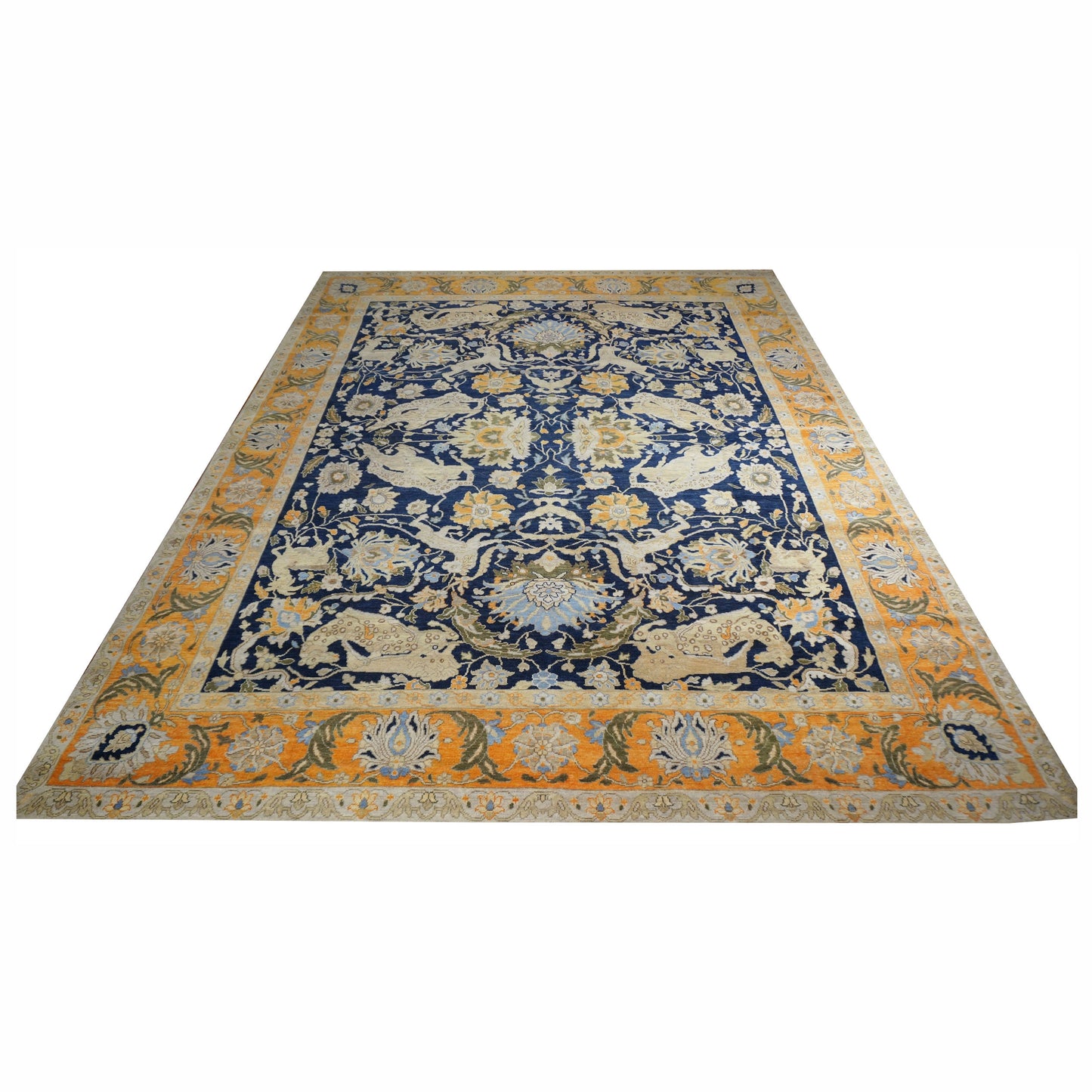 Afghan Sultanabad Wool 11x14 Navy & Yellow Handmade Area Rug #1143255