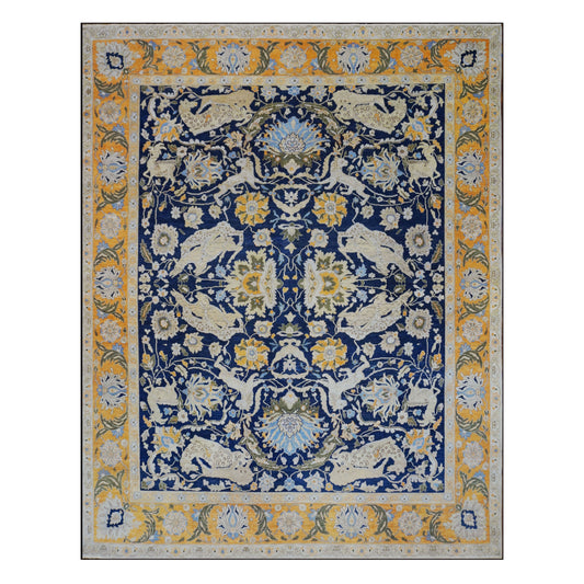 Afghan Sultanabad Wool 11x14 Navy & Yellow Handmade Area Rug #1143255