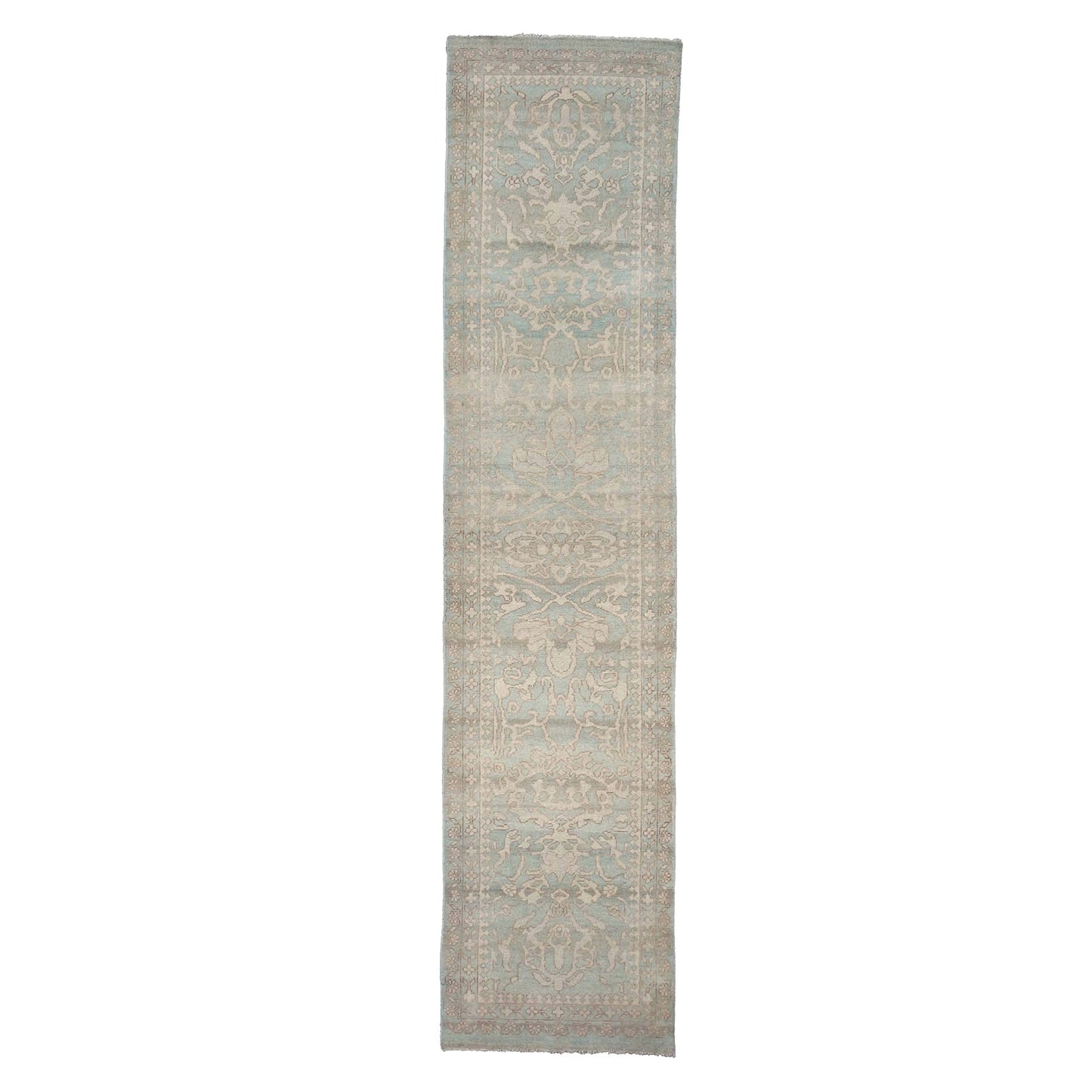 Afghan Sultanabad Masters Wool 3x11 Seafoam Green & Ivory Handmade Runner Rug #1143257