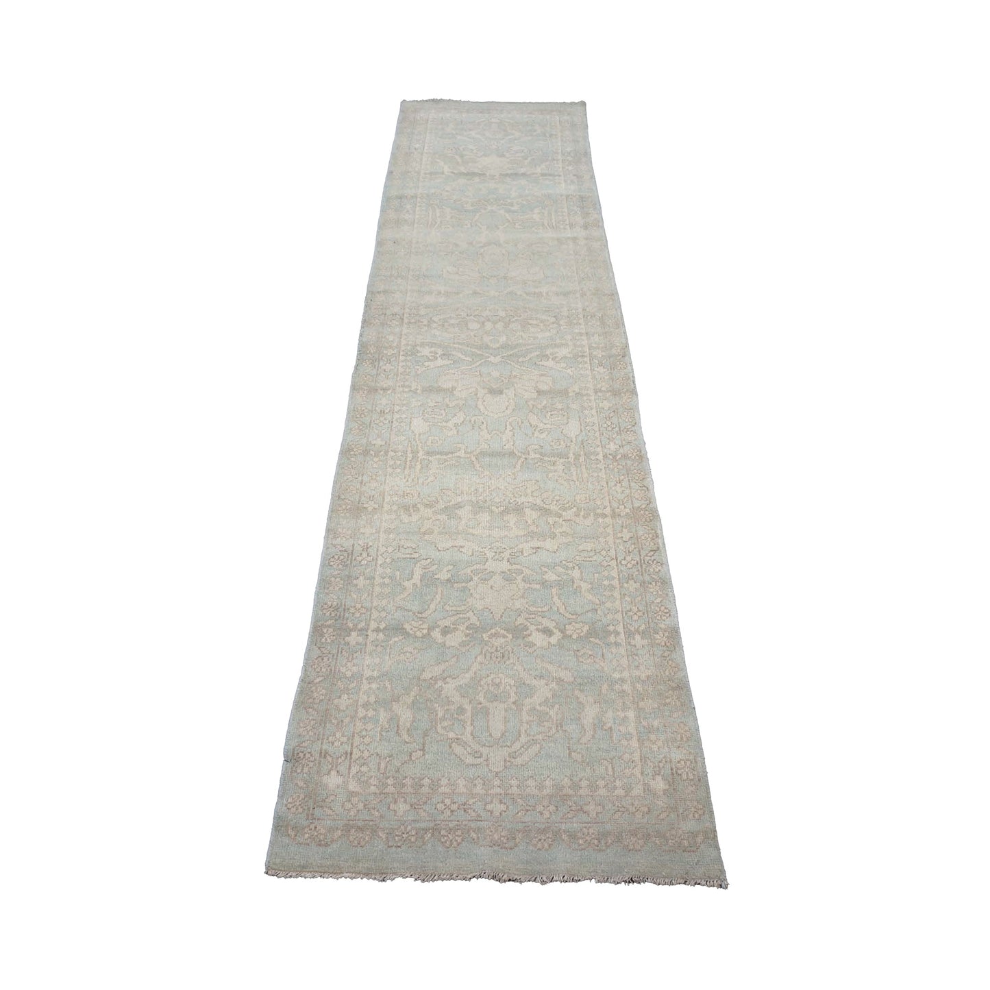 Afghan Sultanabad Masters Wool 3x11 Seafoam Green & Ivory Handmade Runner Rug #1143257