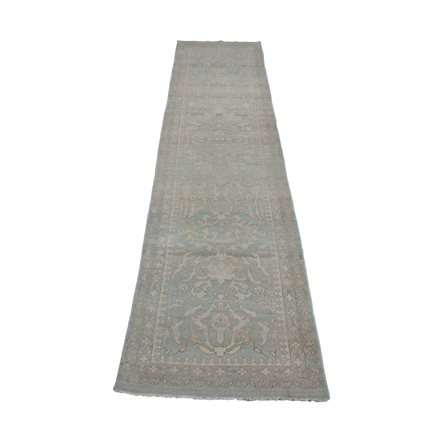 Afghan Sultanabad Masters Wool 3x11 Seafoam Green & Ivory Handmade Runner Rug #1143257