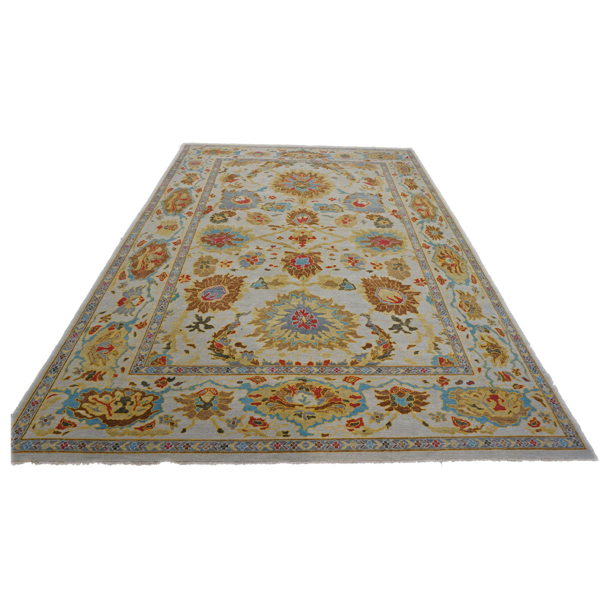 21st Century Afghan Sultanabad Wool 9x12 Ivory & Light Blue Handmade Area Rug #1143281