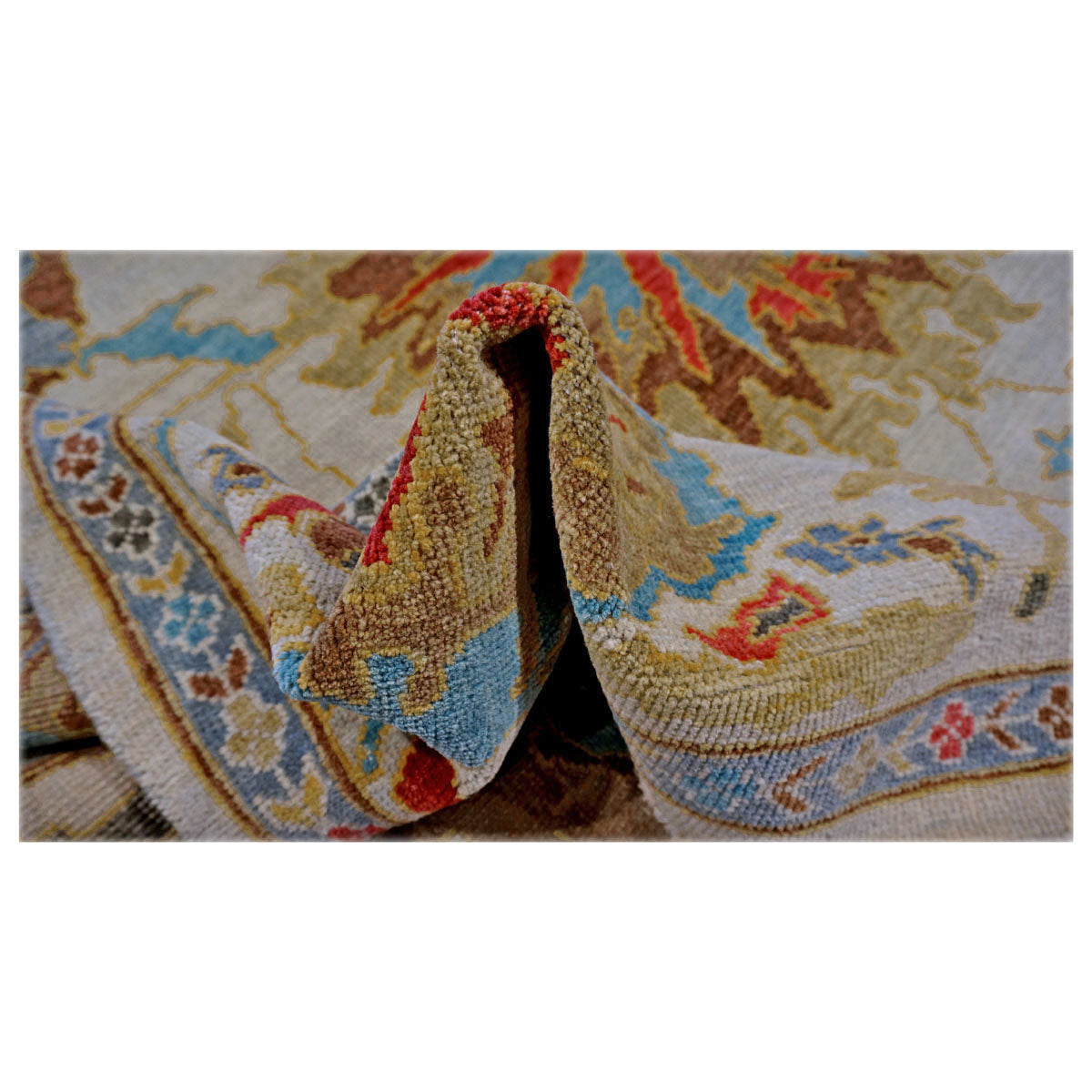 21st Century Afghan Sultanabad Wool 9x12 Ivory & Light Blue Handmade Area Rug #1143281
