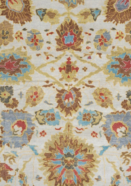 21st Century Afghan Sultanabad Wool 9x12 Ivory & Light Blue Handmade Area Rug #1143281