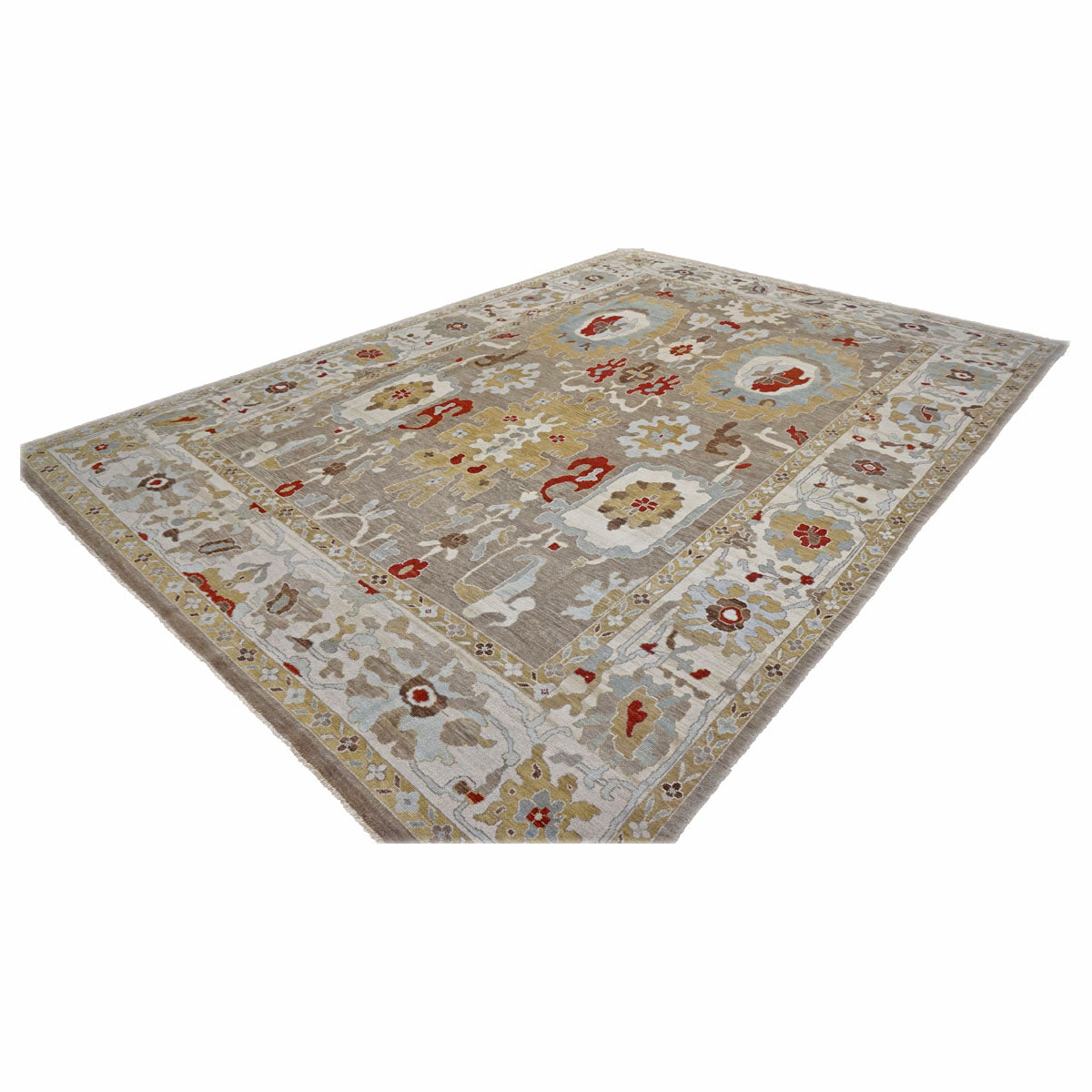 21st Century Afghan Sultanabad Wool 10x14 Tan, Light Blue & Ivory Handmade Area Rug #1143285