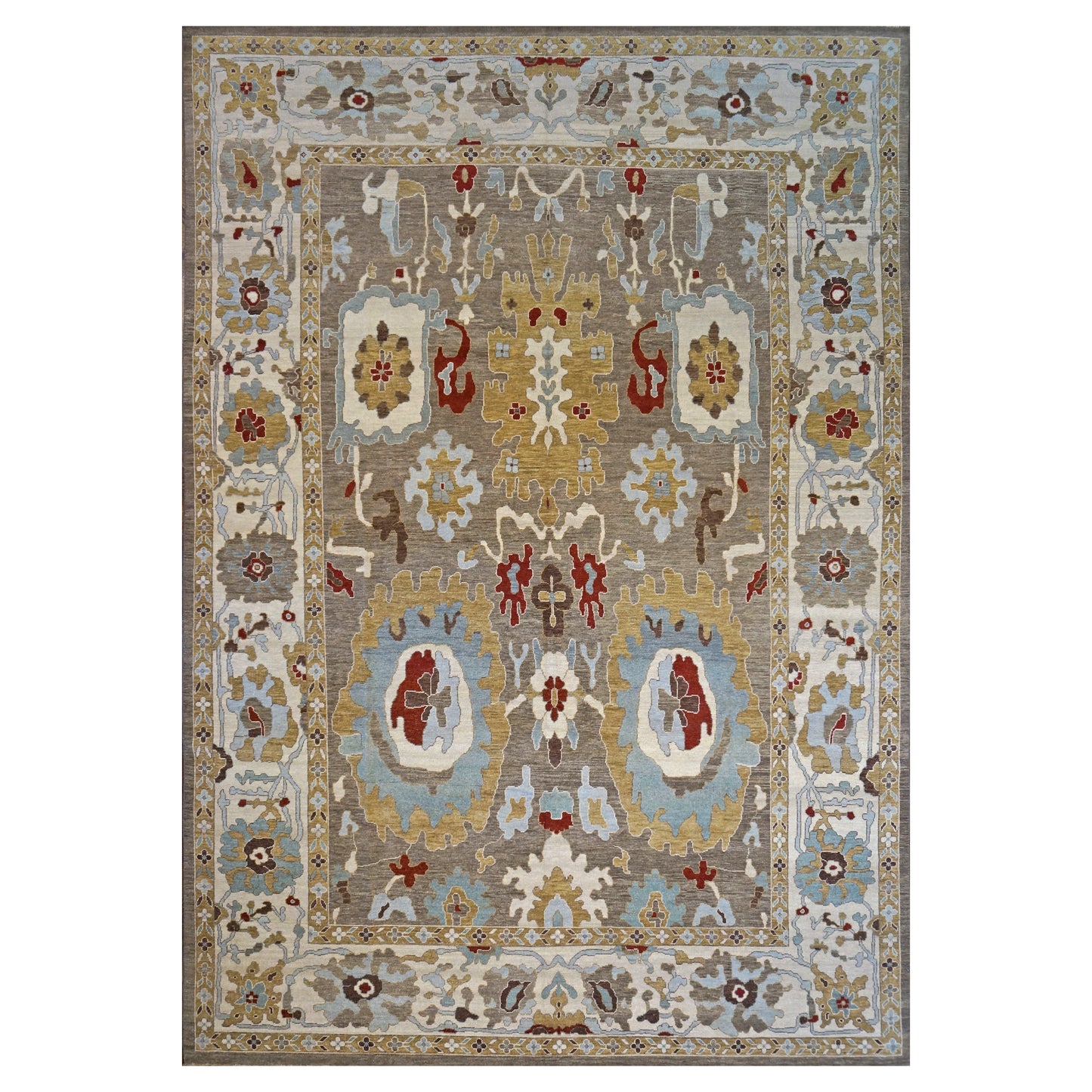 21st Century Afghan Sultanabad Wool 10x14 Tan, Light Blue & Ivory Handmade Area Rug #1143285