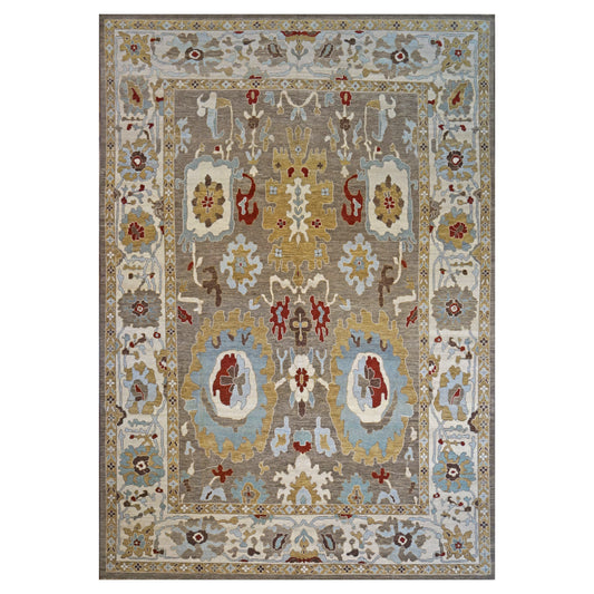 21st Century Afghan Sultanabad Wool 10x14 Tan, Light Blue & Ivory Handmade Area Rug #1143285