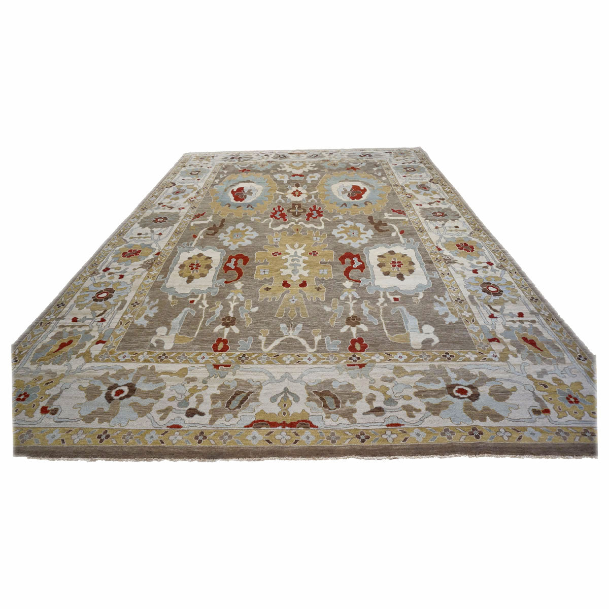 21st Century Afghan Sultanabad Wool 10x14 Tan, Light Blue & Ivory Handmade Area Rug #1143285