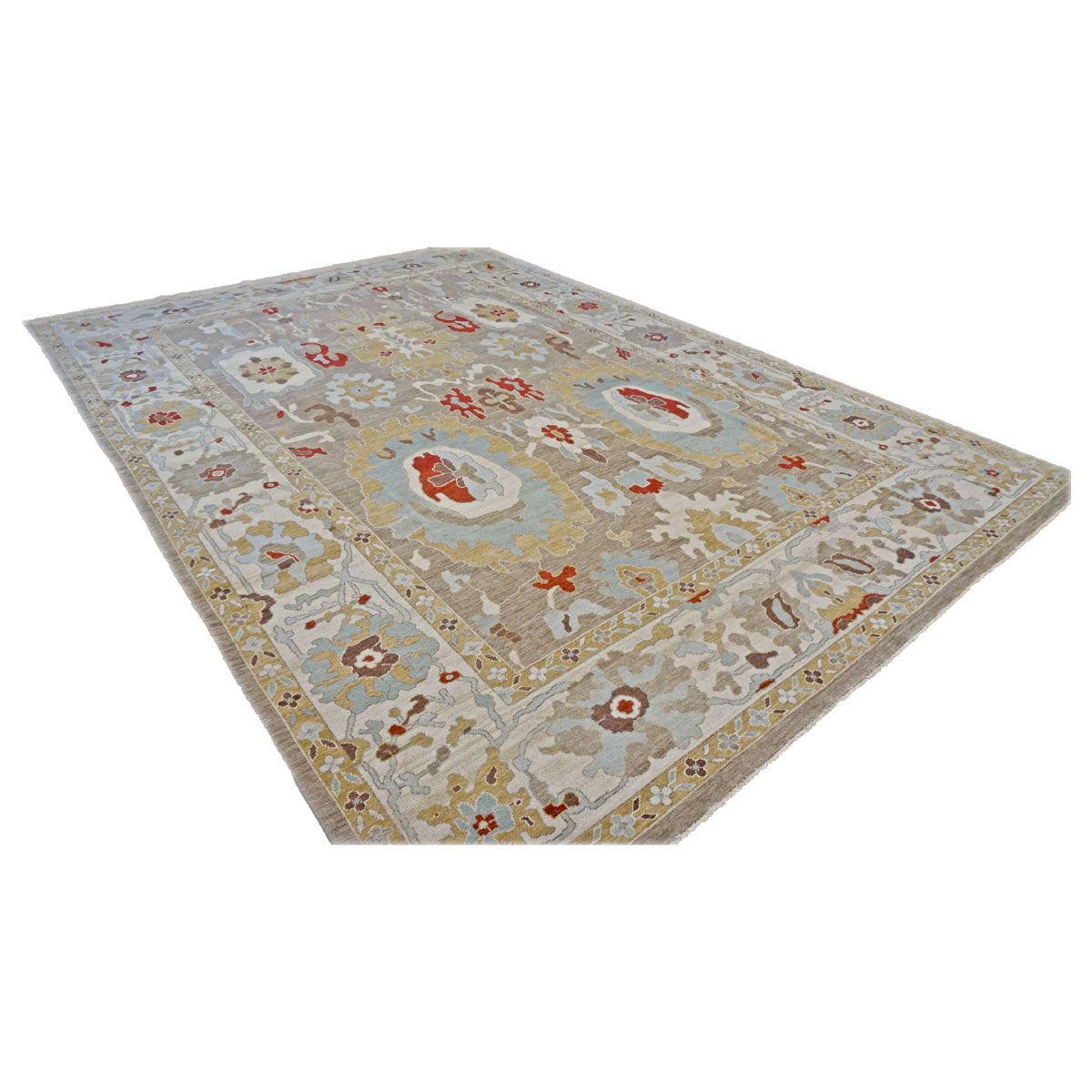 21st Century Afghan Sultanabad Wool 10x14 Tan, Light Blue & Ivory Handmade Area Rug #1143285