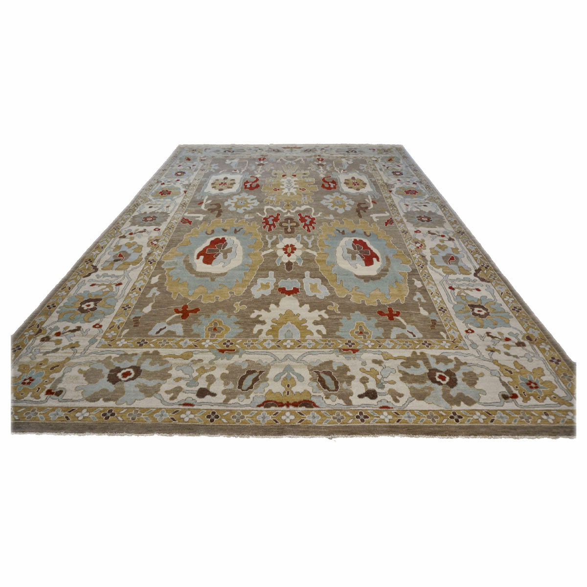 21st Century Afghan Sultanabad Wool 10x14 Tan, Light Blue & Ivory Handmade Area Rug #1143285