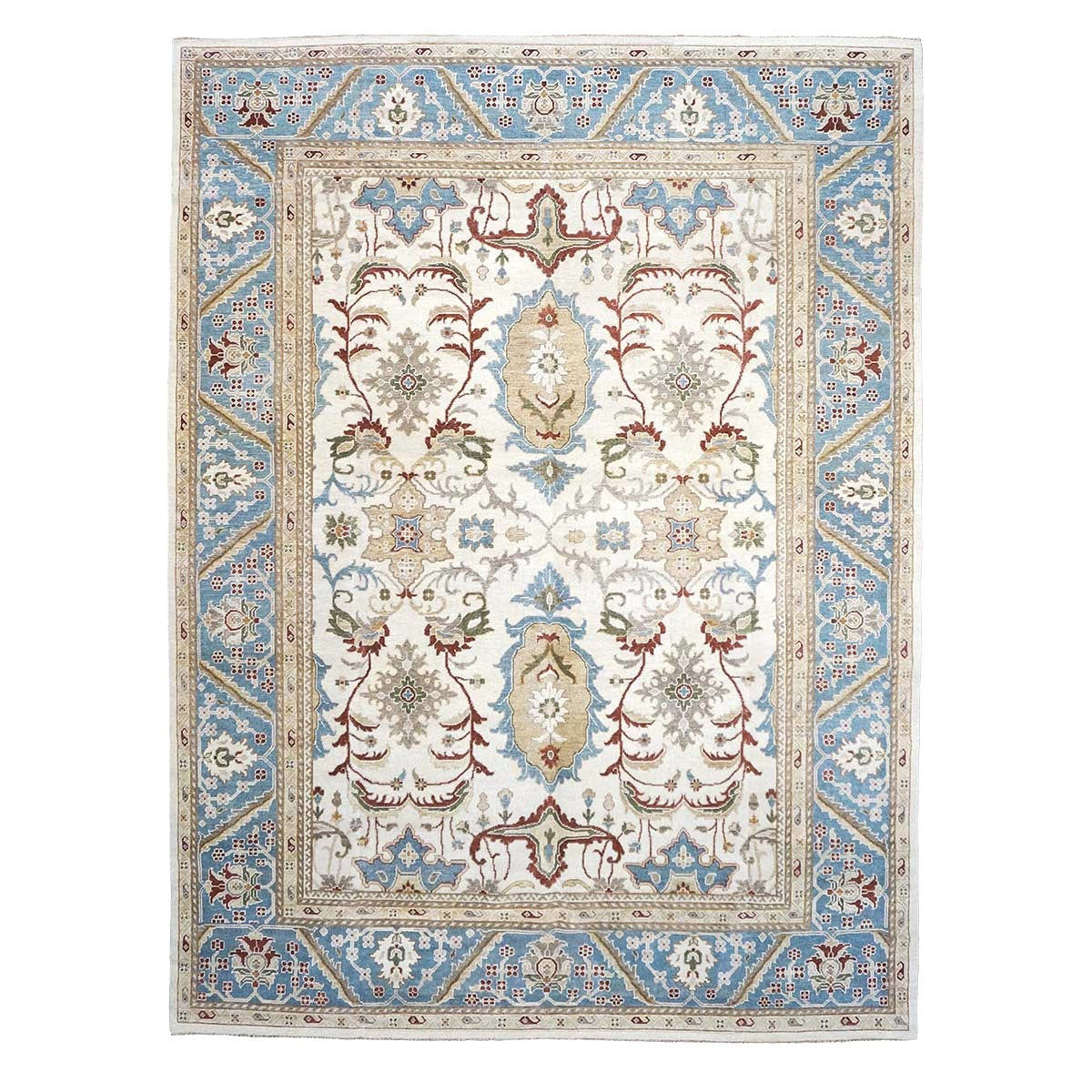 Afghan Sultanabad Wool 9 x 12 Ivory, Light Blue, Beige & Red Handmade Area Rug #1143287