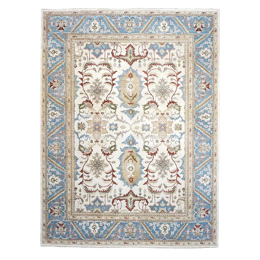 Afghan Sultanabad Wool 9 x 12 Ivory, Light Blue, Beige & Red Handmade Area Rug #1143287