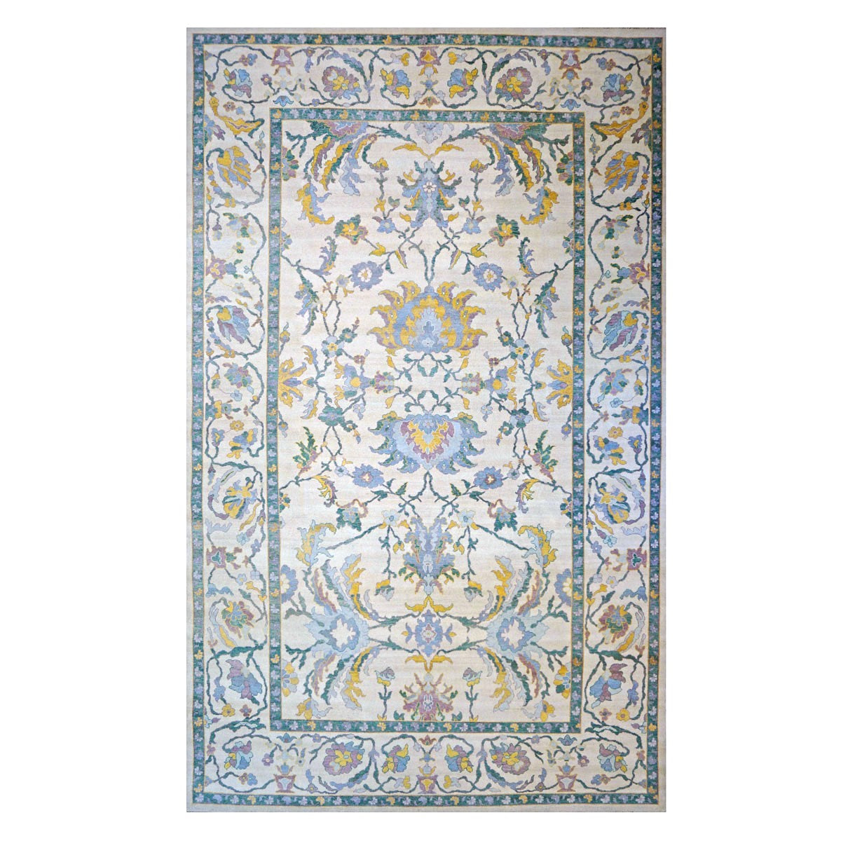 Afghan Sultanabad Wool 10x17 Teal, Ivory, Mauve & Yellow Handmade Area Rug #1143354
