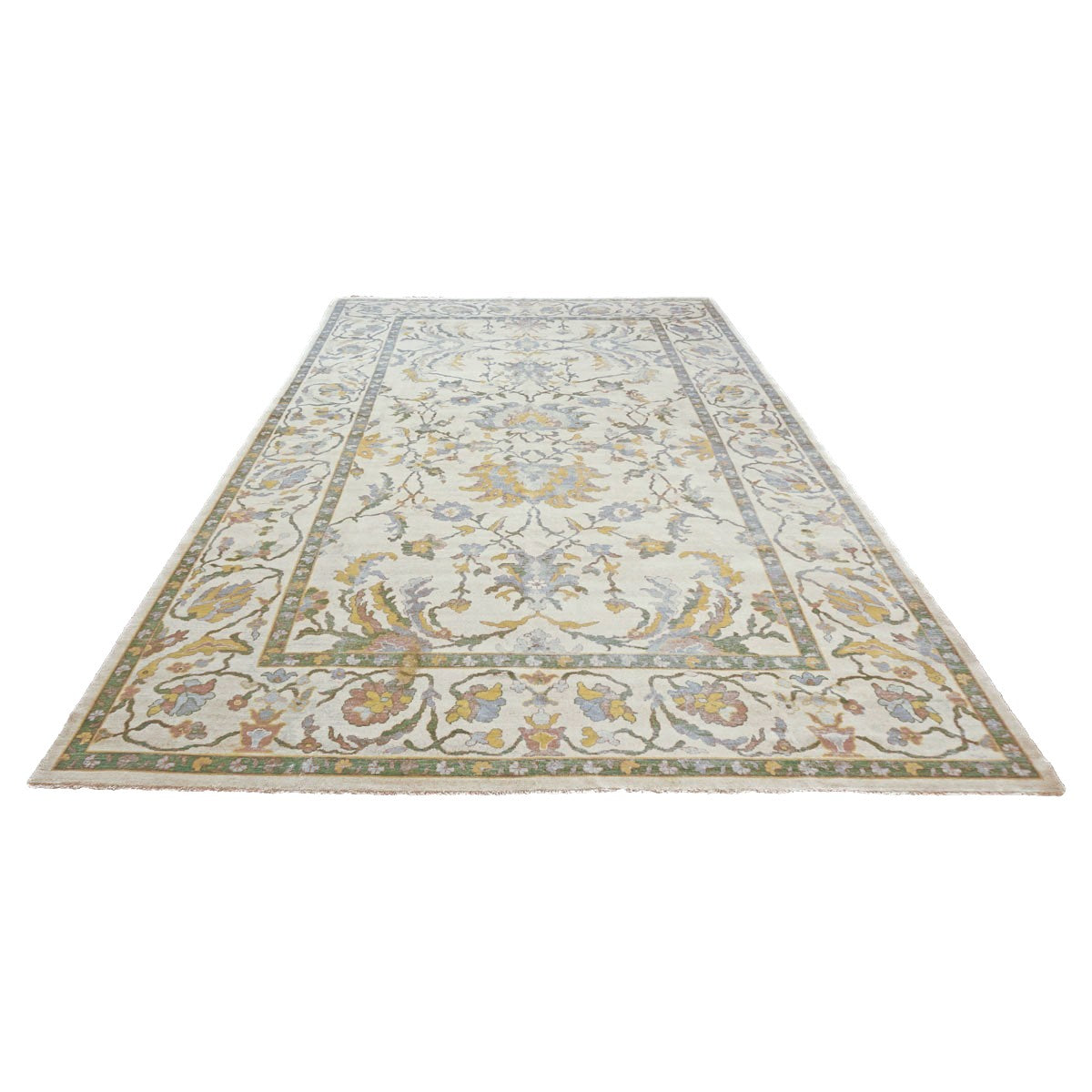 Afghan Sultanabad Wool 10x17 Teal, Ivory, Mauve & Yellow Handmade Area Rug #1143354