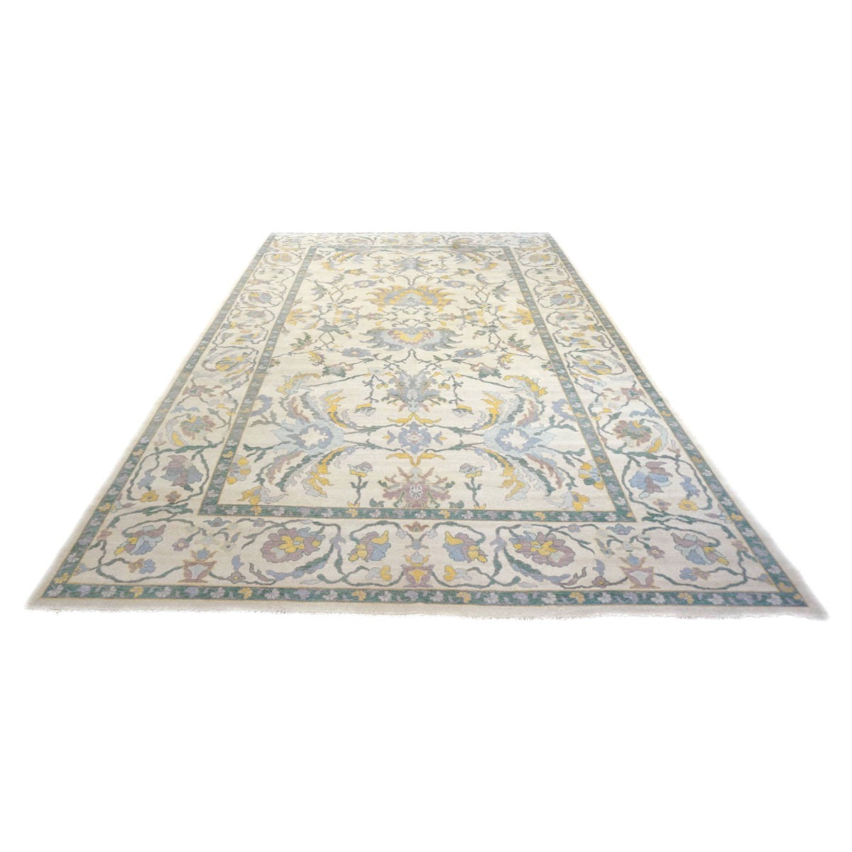 Afghan Sultanabad Wool 10x17 Teal, Ivory, Mauve & Yellow Handmade Area Rug #1143354