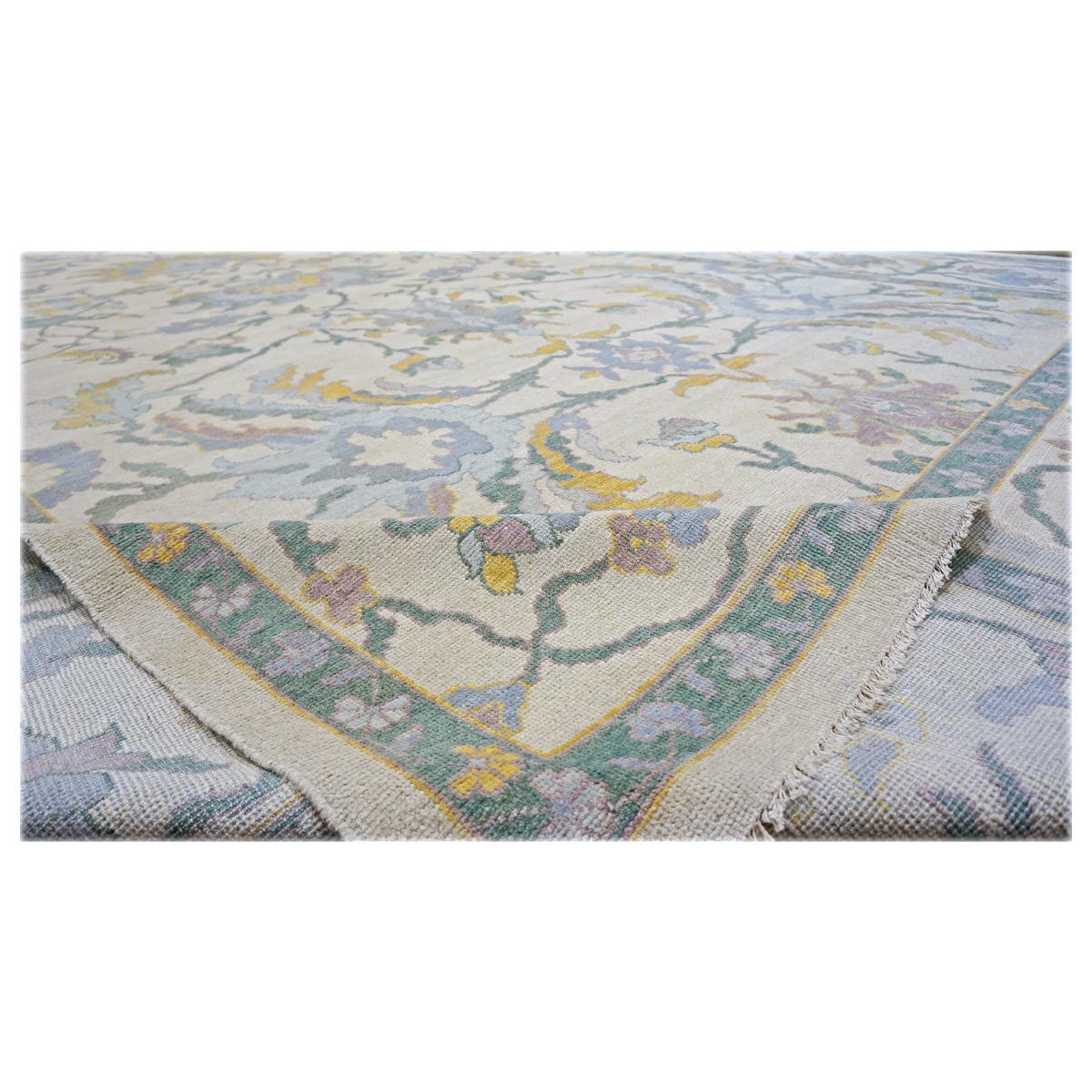 Afghan Sultanabad Wool 10x17 Teal, Ivory, Mauve & Yellow Handmade Area Rug #1143354