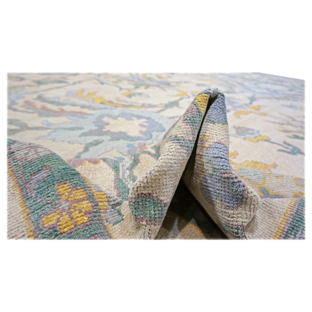 Afghan Sultanabad Wool 10x17 Teal, Ivory, Mauve & Yellow Handmade Area Rug #1143354
