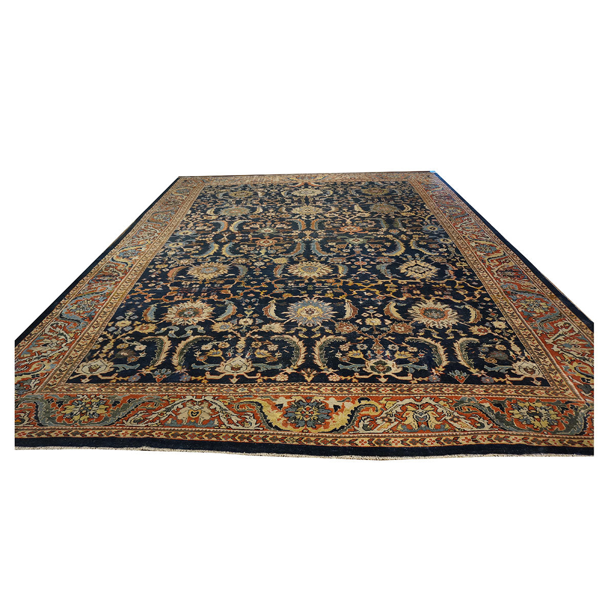 Antique Persian Sultanabad Wool 14x17 Tan & Blue Handmade Oversized Area Rug #1143482