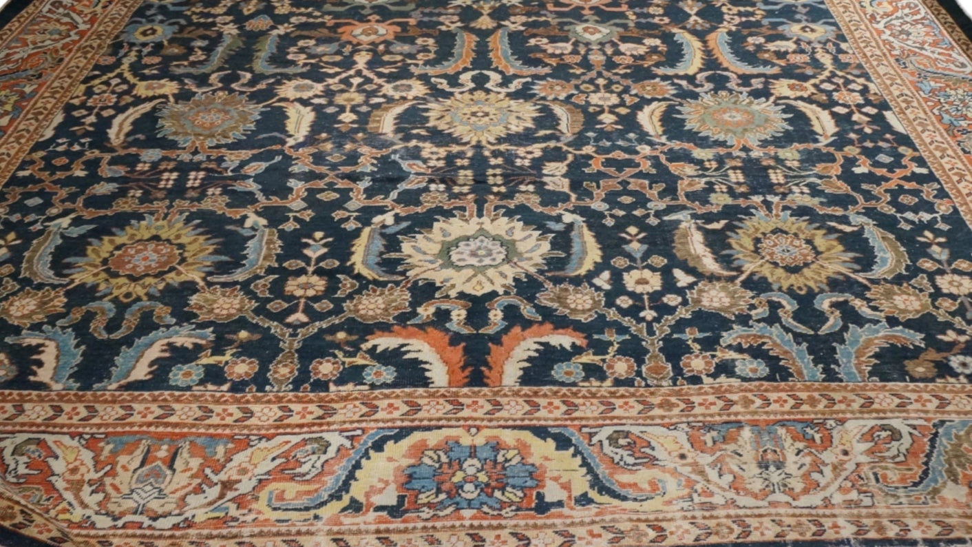 Antique Persian Sultanabad Wool 14x17 Tan & Blue Handmade Oversized Area Rug #1143482