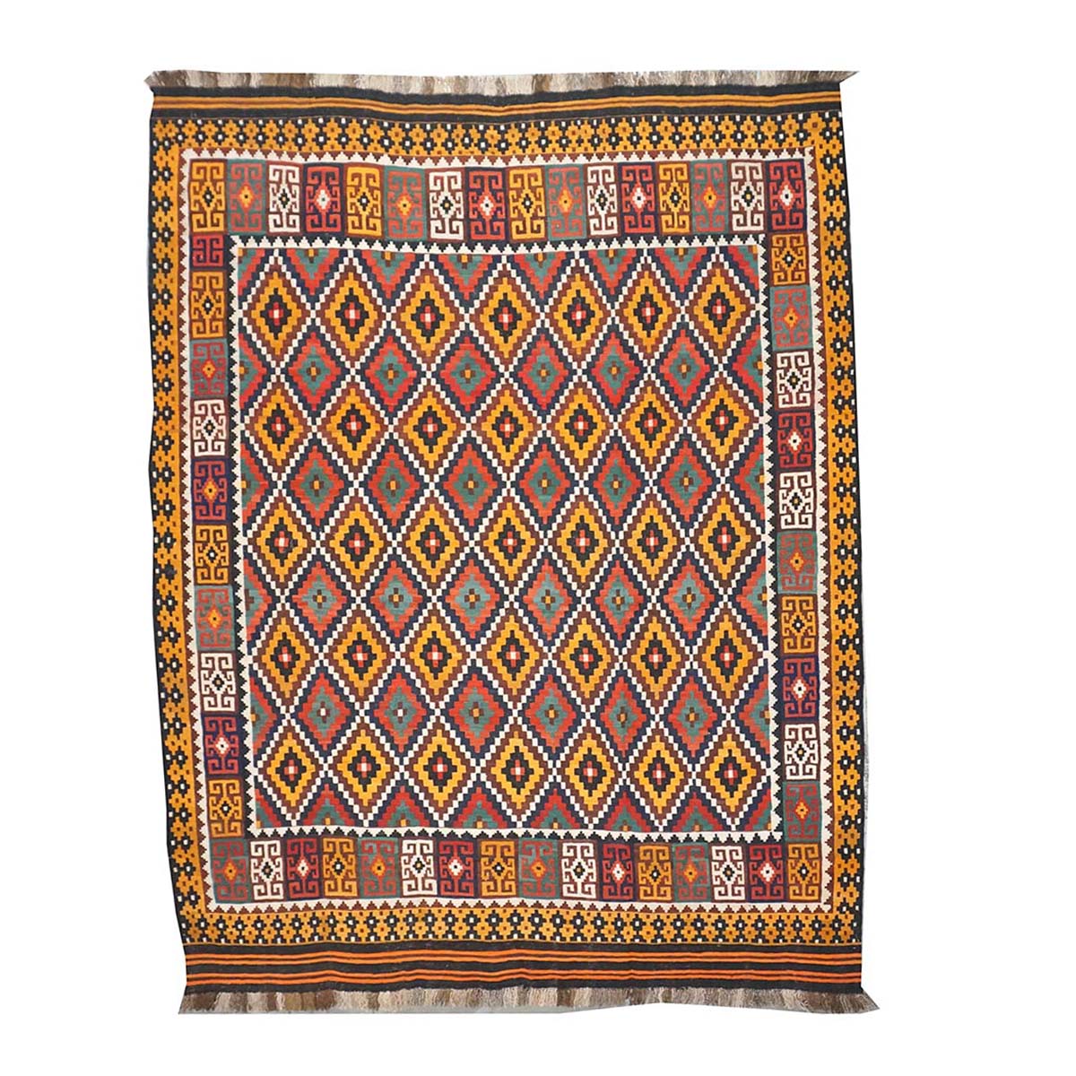 Antique Afghan Kabul Kilim Flatweave Wool 10x13 Yellow, Red & Orange Handmade Area Rug #1143497