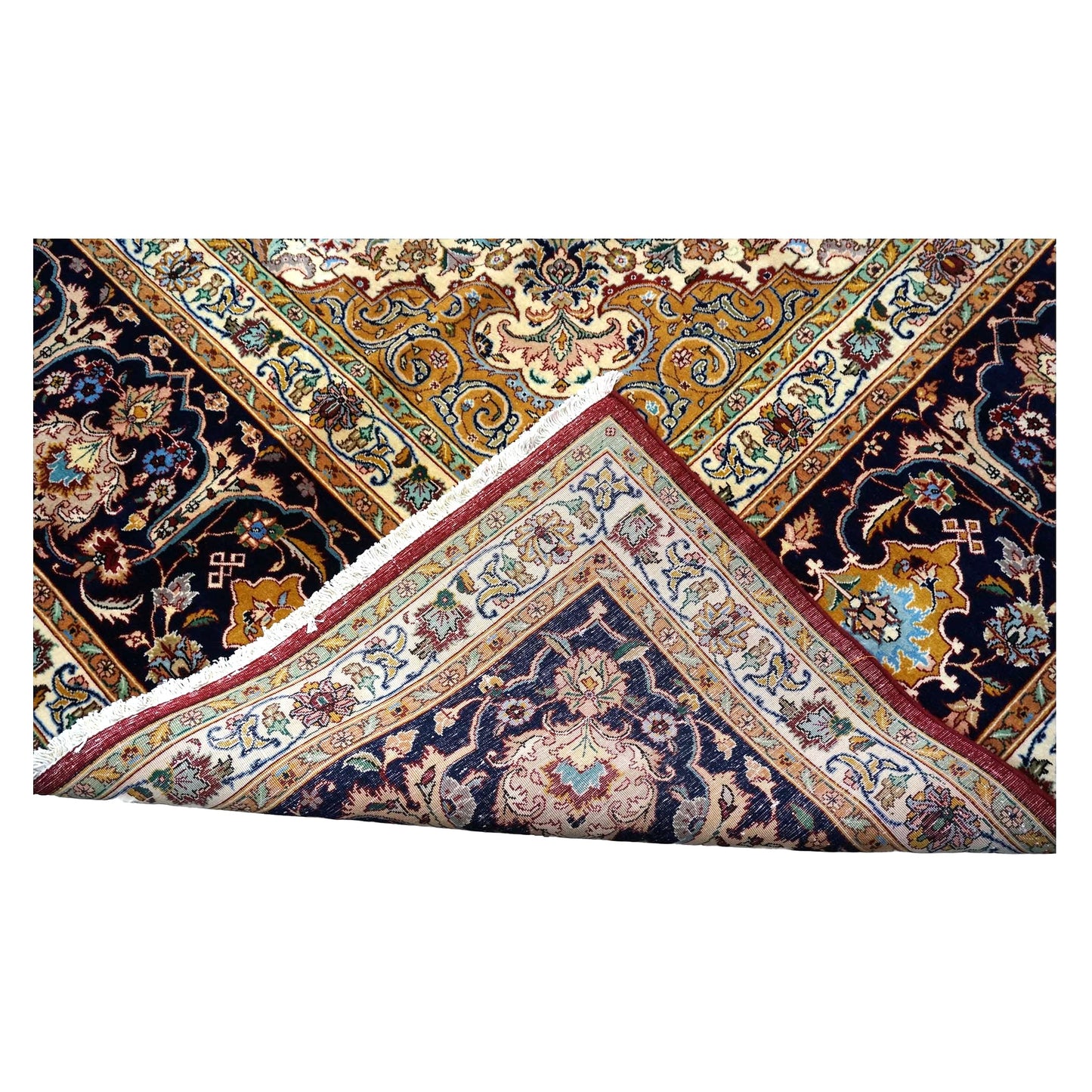Antique Persian Tabriz Wool 13x16 Ivory, Red & Navy Handmade Area Rug #1143501