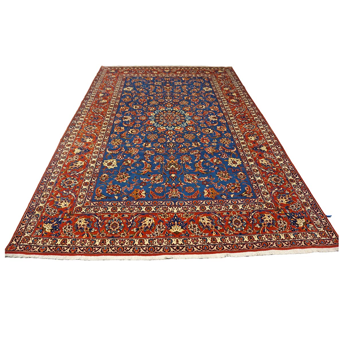 Antique Persian Isfahan Wool 7x11 Blue & Rust Handmade Area Rug #1143505