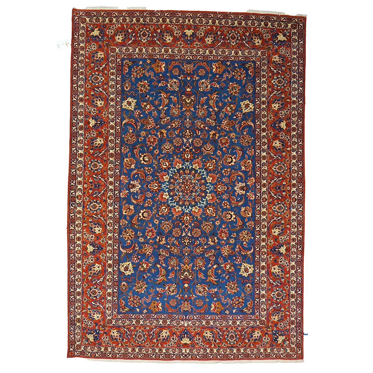 Antique Persian Isfahan Wool 7x11 Blue & Rust Handmade Area Rug #1143505