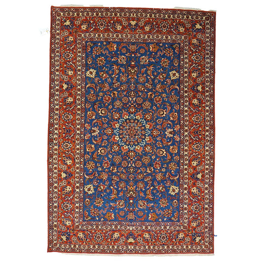 Antique Persian Isfahan Wool 7x11 Blue & Rust Handmade Area Rug #1143505