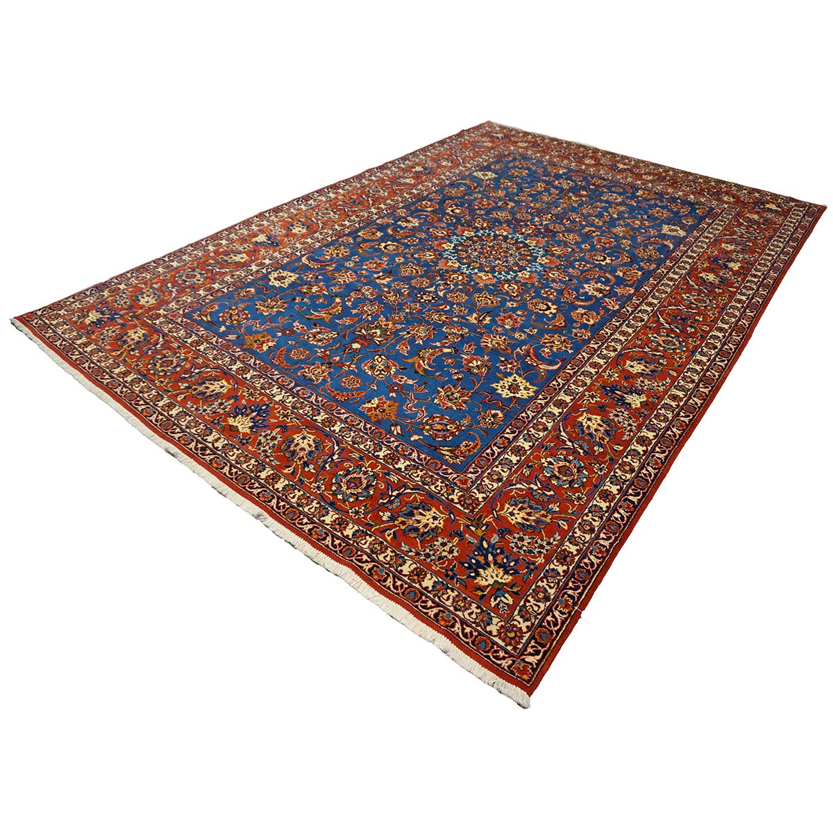 Antique Persian Isfahan Wool 7x11 Blue & Rust Handmade Area Rug #1143505