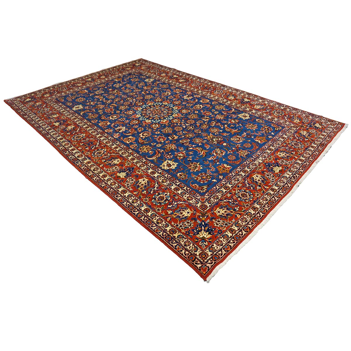 Antique Persian Isfahan Wool 7x11 Blue & Rust Handmade Area Rug #1143505