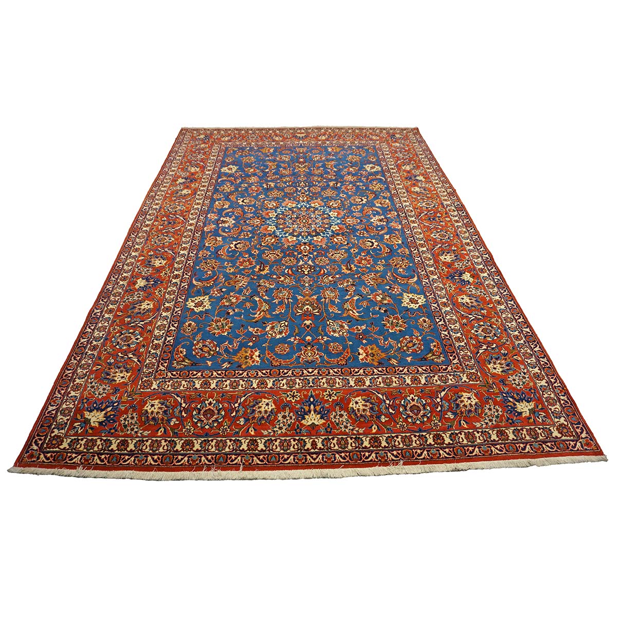 Antique Persian Isfahan Wool 7x11 Blue & Rust Handmade Area Rug #1143505
