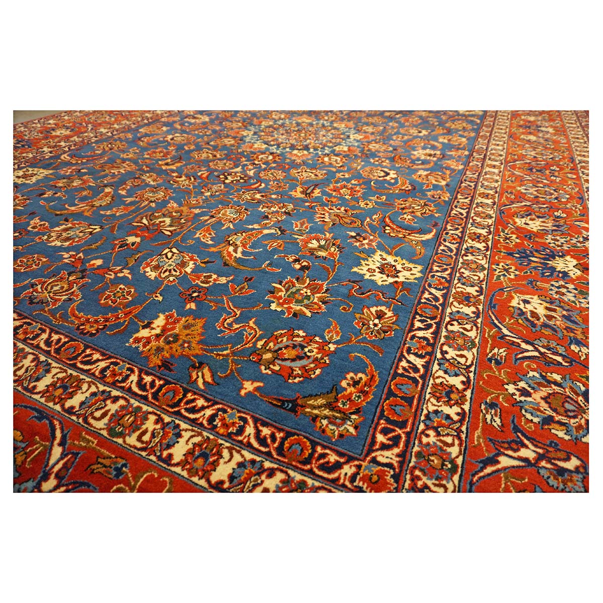 Antique Persian Isfahan Wool 7x11 Blue & Rust Handmade Area Rug #1143505