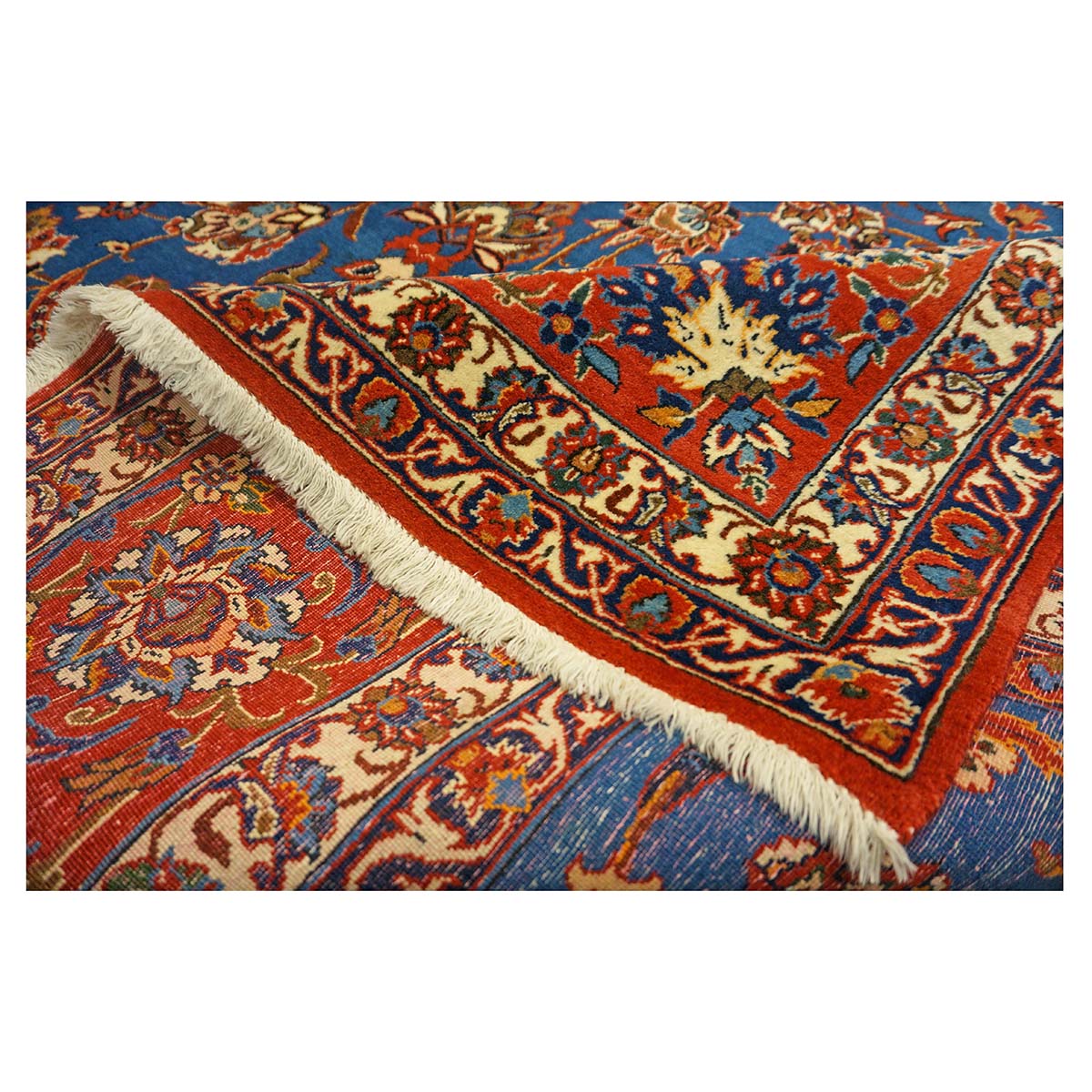 Antique Persian Isfahan Wool 7x11 Blue & Rust Handmade Area Rug #1143505