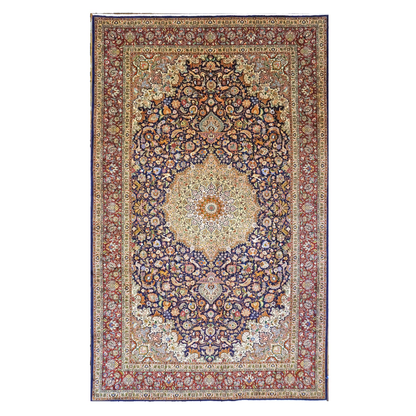 Antique Persian Tabriz Wool 10 x 16  Ivory & Brown Handmade Area Rug #1143508