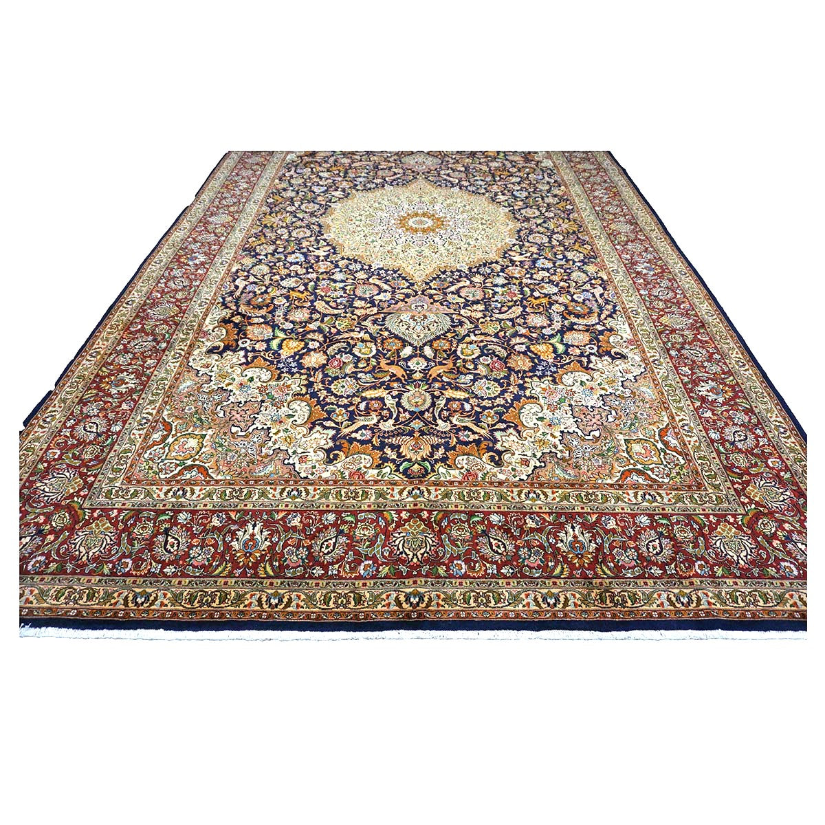 Antique Persian Tabriz Wool 10 x 16  Ivory & Brown Handmade Area Rug #1143508