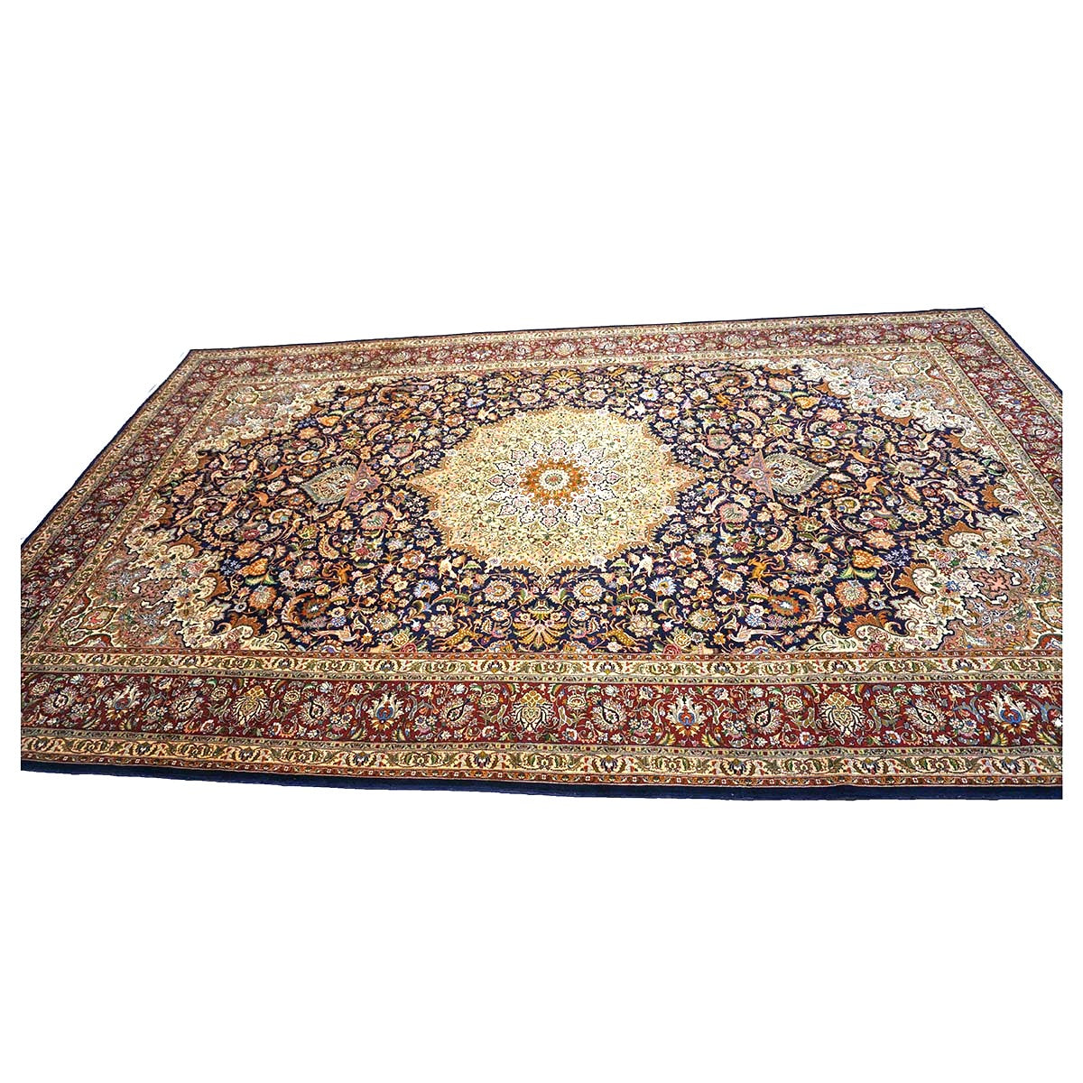 Antique Persian Tabriz Wool 10 x 16  Ivory & Brown Handmade Area Rug #1143508