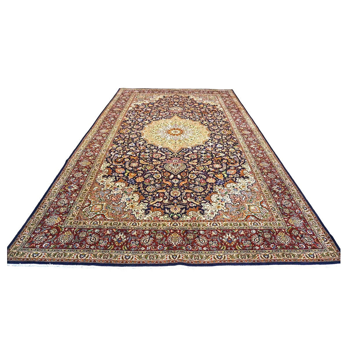Antique Persian Tabriz Wool 10 x 16  Ivory & Brown Handmade Area Rug #1143508
