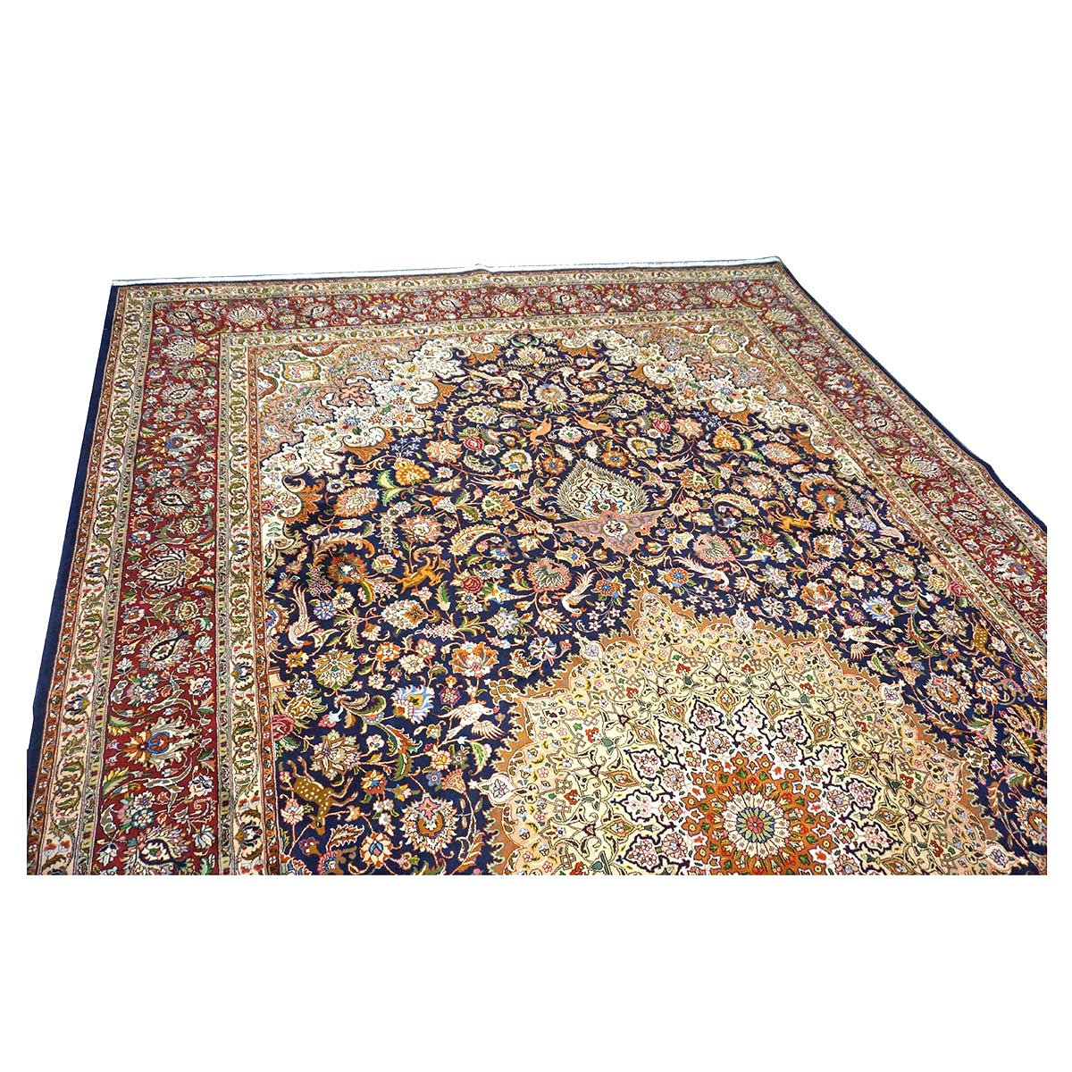 Antique Persian Tabriz Wool 10 x 16  Ivory & Brown Handmade Area Rug #1143508