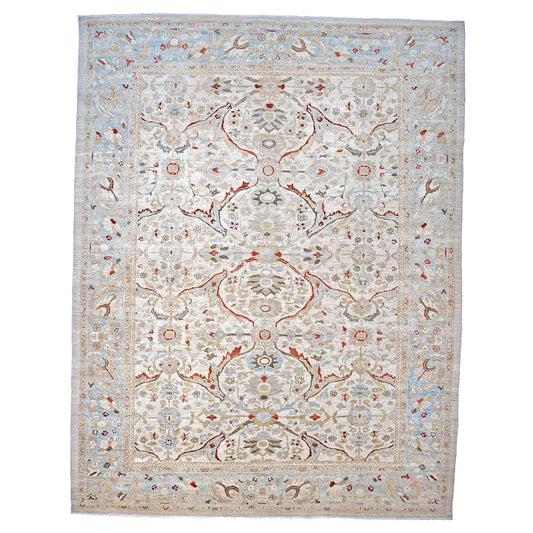 Persian Sultanabad Wool 12x15 Ivory, Light Blue Rust & Olive Handmade Area Rug #1143516