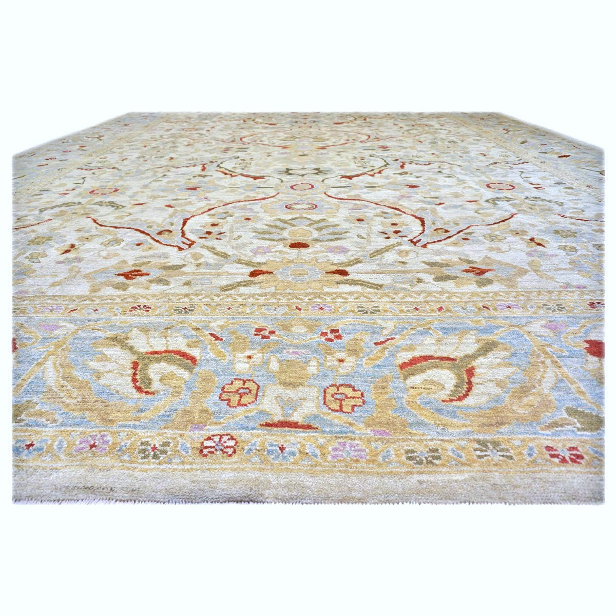 Persian Sultanabad Wool 12x15 Ivory, Light Blue Rust & Olive Handmade Area Rug #1143516