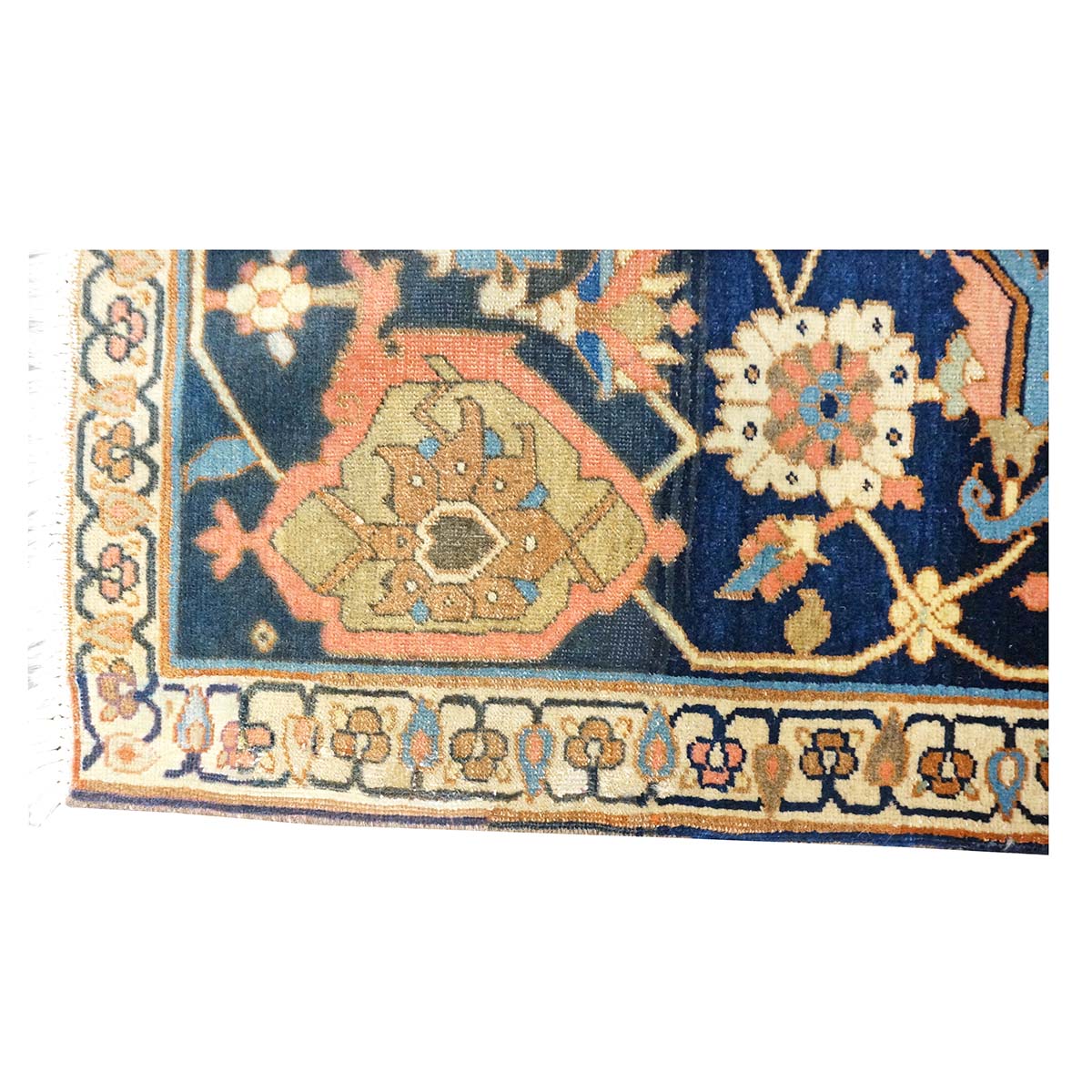 Antique Persian Serapi Wool 9x11 Ivory, Salmon & Navy Handmade Area Rug #1143523