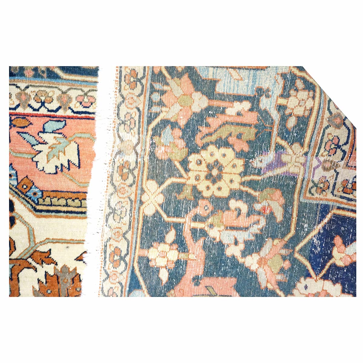 Antique Persian Serapi Wool 9x11 Ivory, Salmon & Navy Handmade Area Rug #1143523