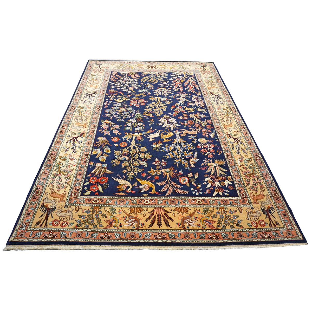 Antique Persian Tabriz Wool 6x10 Navy & Wheat Handmade Area Rug #1143542